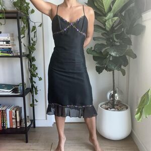 Ann Taylor Vintage 100% Silk Midi Dress Size 8 Petite Fairycore Y2K Whimsigoth